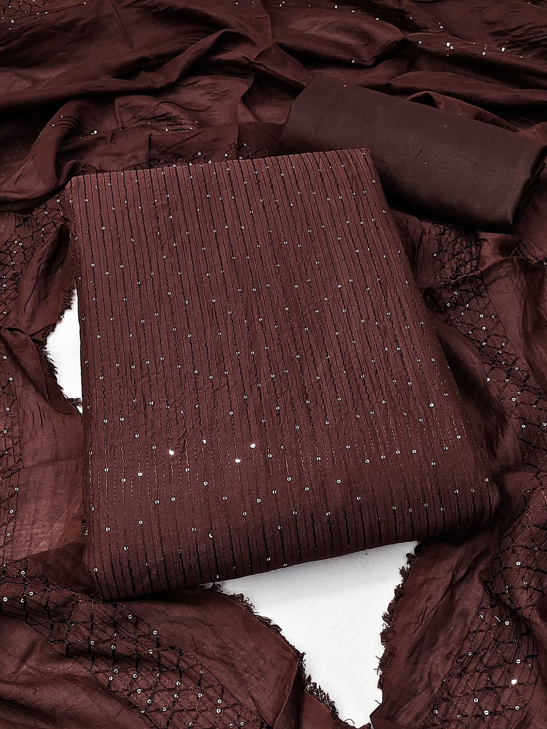 

KALINI Embroidered Unstitched Dress Material, Brown