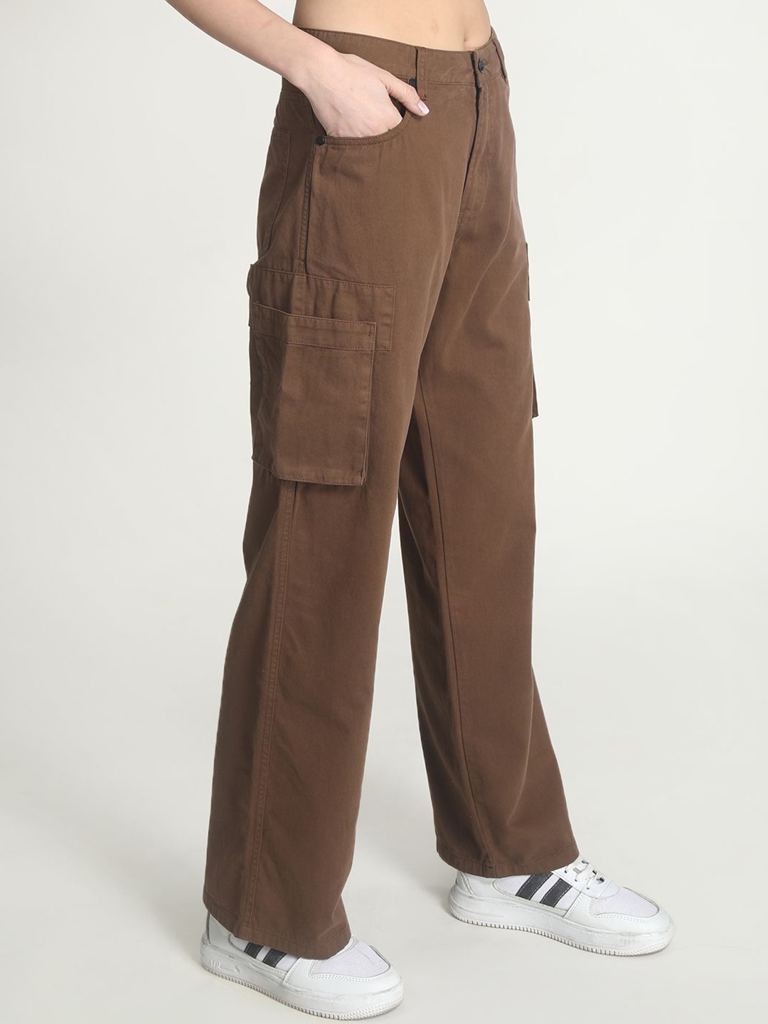 

The Roadster Lifestyle Co Pure Cotton Straight Fit Cargo Trousers, Brown