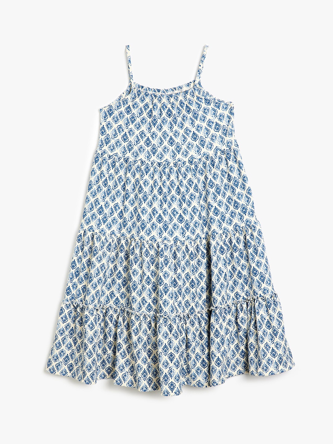 

Koton Girls Ethnic Motifs Printed Tiered A-Line Dress, Blue