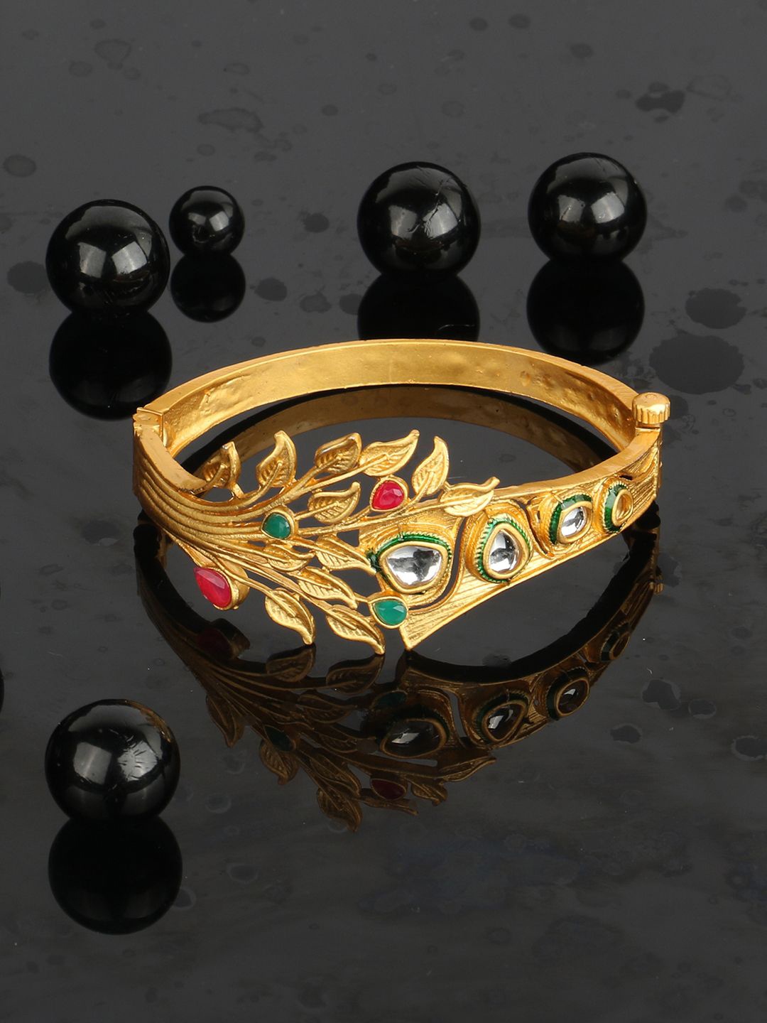 

ANIKAS CREATION Gold-Plated Stone Studded Kada Bracelet