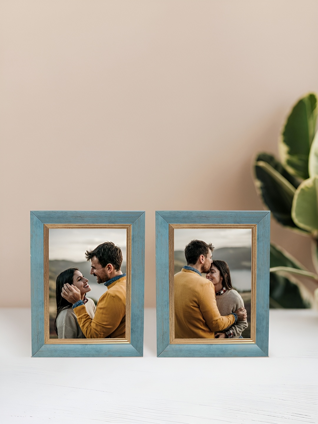 

Golden Peacock Blue & Gold Toned 2 Pieces Rectangular Table-Top Photo Frames
