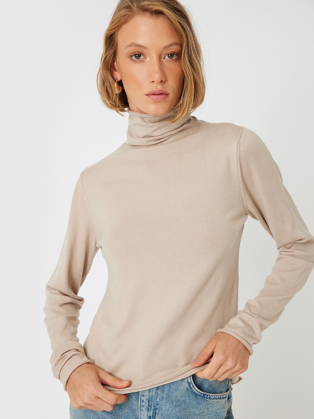 

Koton Women Turtle Neck Pullover Sweaters, Beige