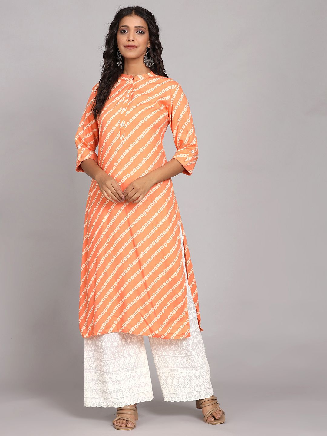 

Chandbaali Mandarin Collar Striped Kurta, Orange
