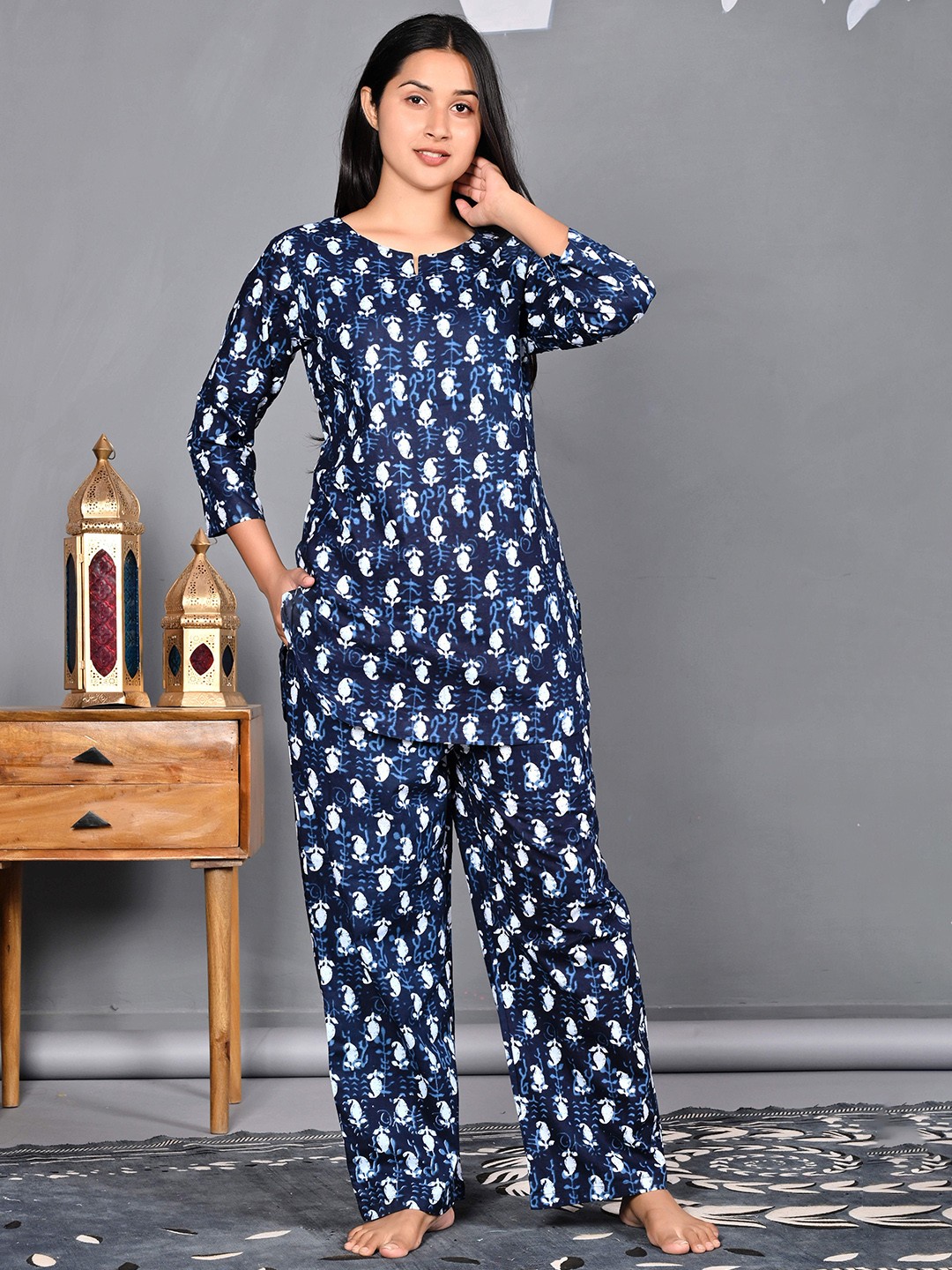 

TREND ME Women Printed Pure Cotton Nightdress, Blue