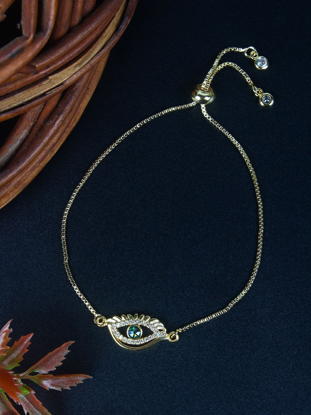 

KPOP Gold-Plated Cubic Zirconia Studded Evil Eye Charm Bracelet