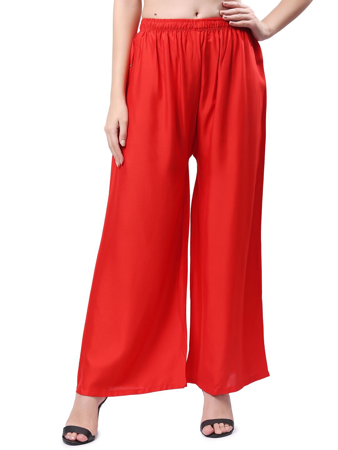 

Keviv Women Solid Wide Leg Knitted Ethnic Palazzos, Red