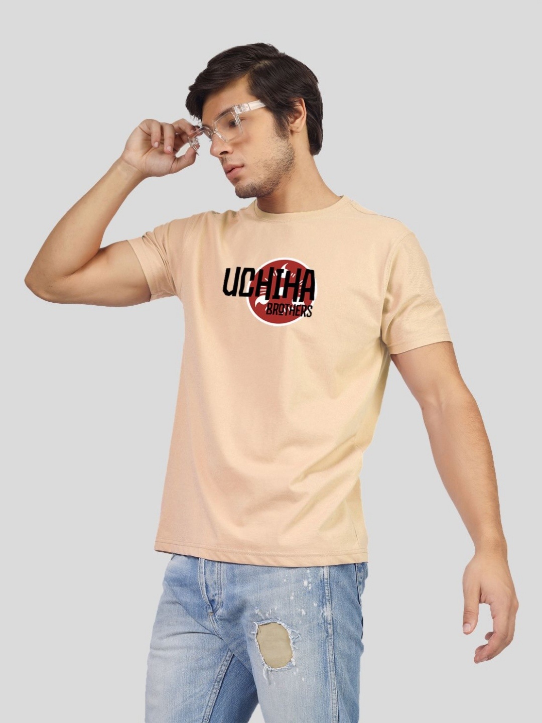 

Greylongg Men Typography Printed Round Neck Cotton T-shirt, Beige
