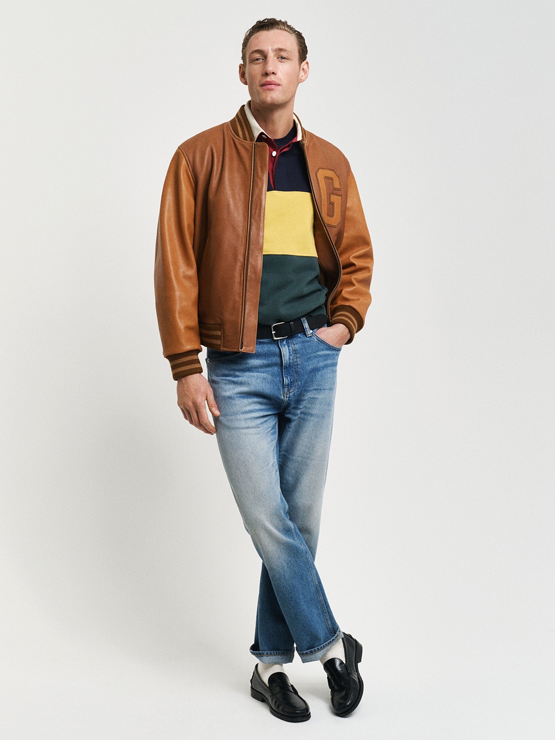 

GANT Men Colourblocked Shirt Collar Cotton Pullover Sweatshirt, Navy blue