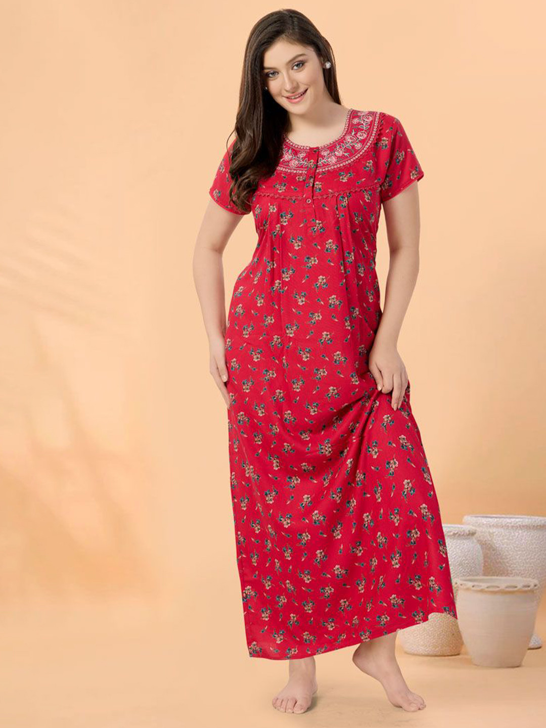 

Soulemo Floral Printed Maxi Nightdress, Red