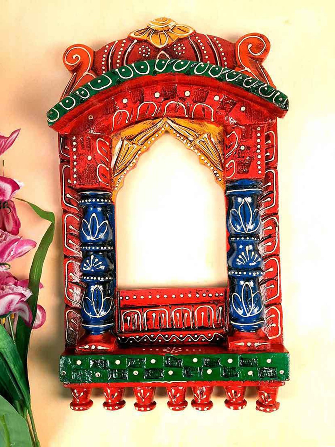 

apka mart Brown & Blue Textured Wooden Jharokha Wall Decor