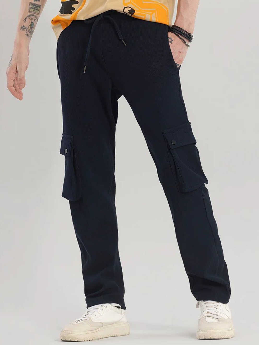 

Snitch Men Classic Mid-Rise Regular Fit Cargo Trouser, Navy blue