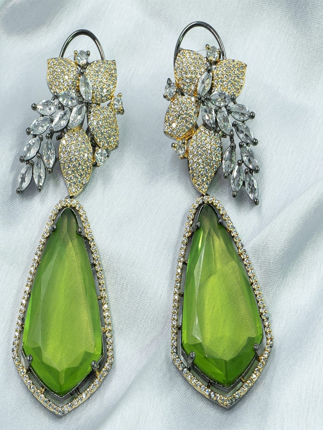 

SHARLEEZ Rhodium-Plated Geometric Drop Earrings, Green