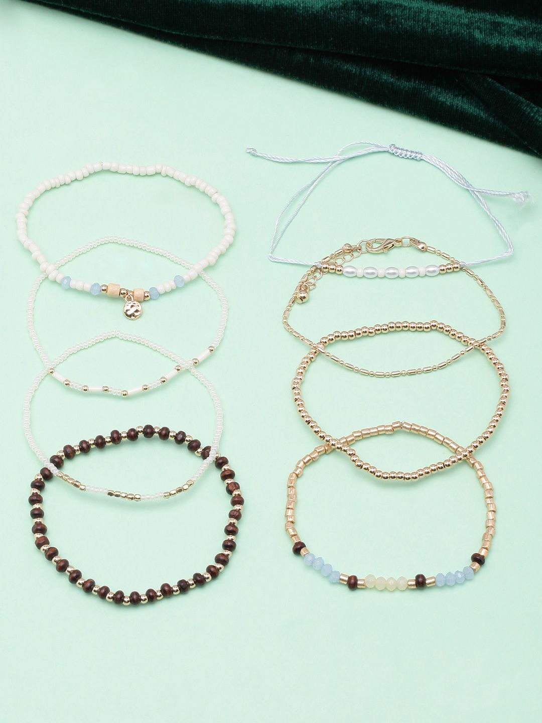

KPOP Set Of 8 Gold-Plated Stone Studded Link Bracelets