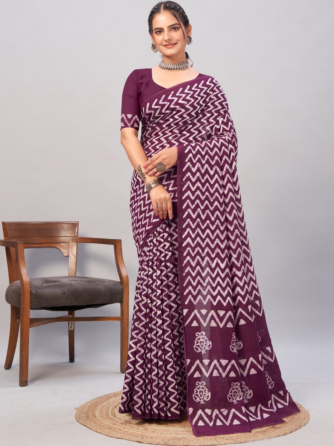 

Anouk Leheriya Printed Leheriya Saree, Burgundy