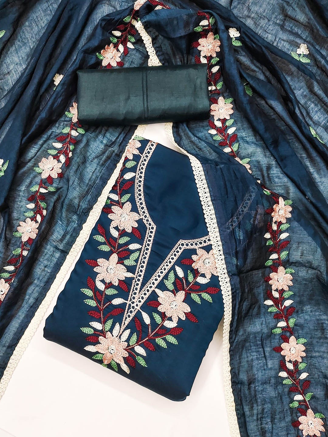 

KALINI Embroidered Unstitched Dress Material, Teal