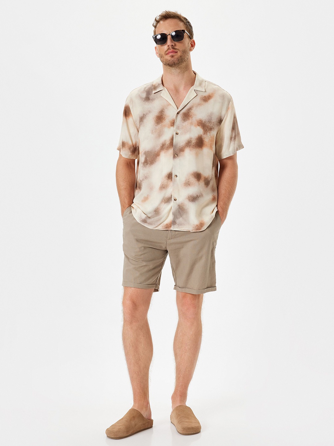 

Koton Men Cuban Collar Dyed Casual Shirt, Beige