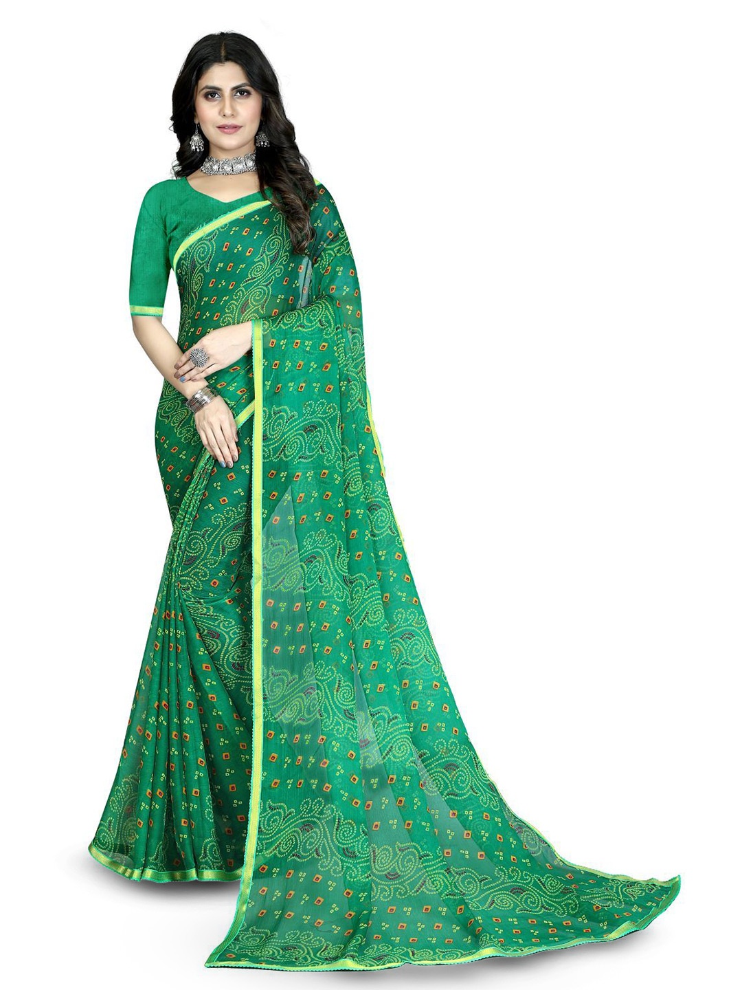 

Anouk Floral Zari Saree, Green