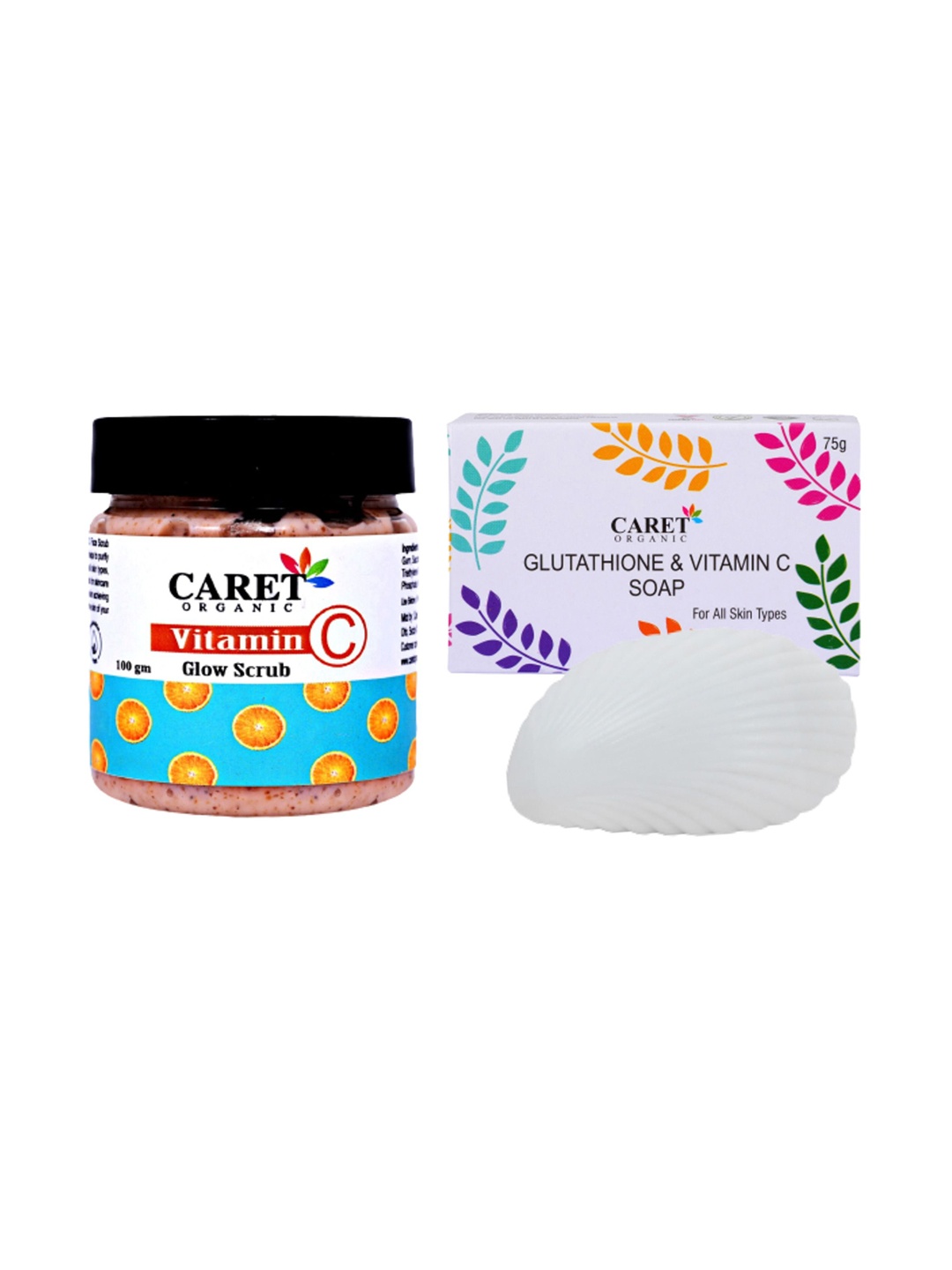 

CARET ORGANIC Set Of 2 Glutathione Soap & Vitamin C Scrub, White