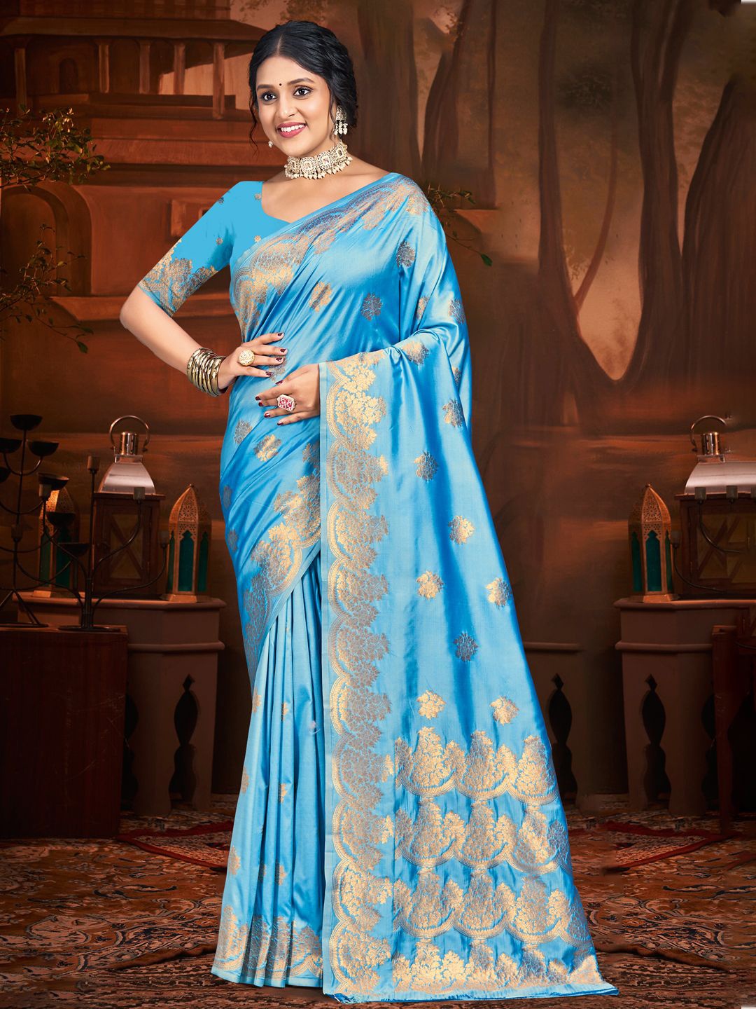 

SANGAM PRINTS Woven Design Zari Tussar Saree, Turquoise blue
