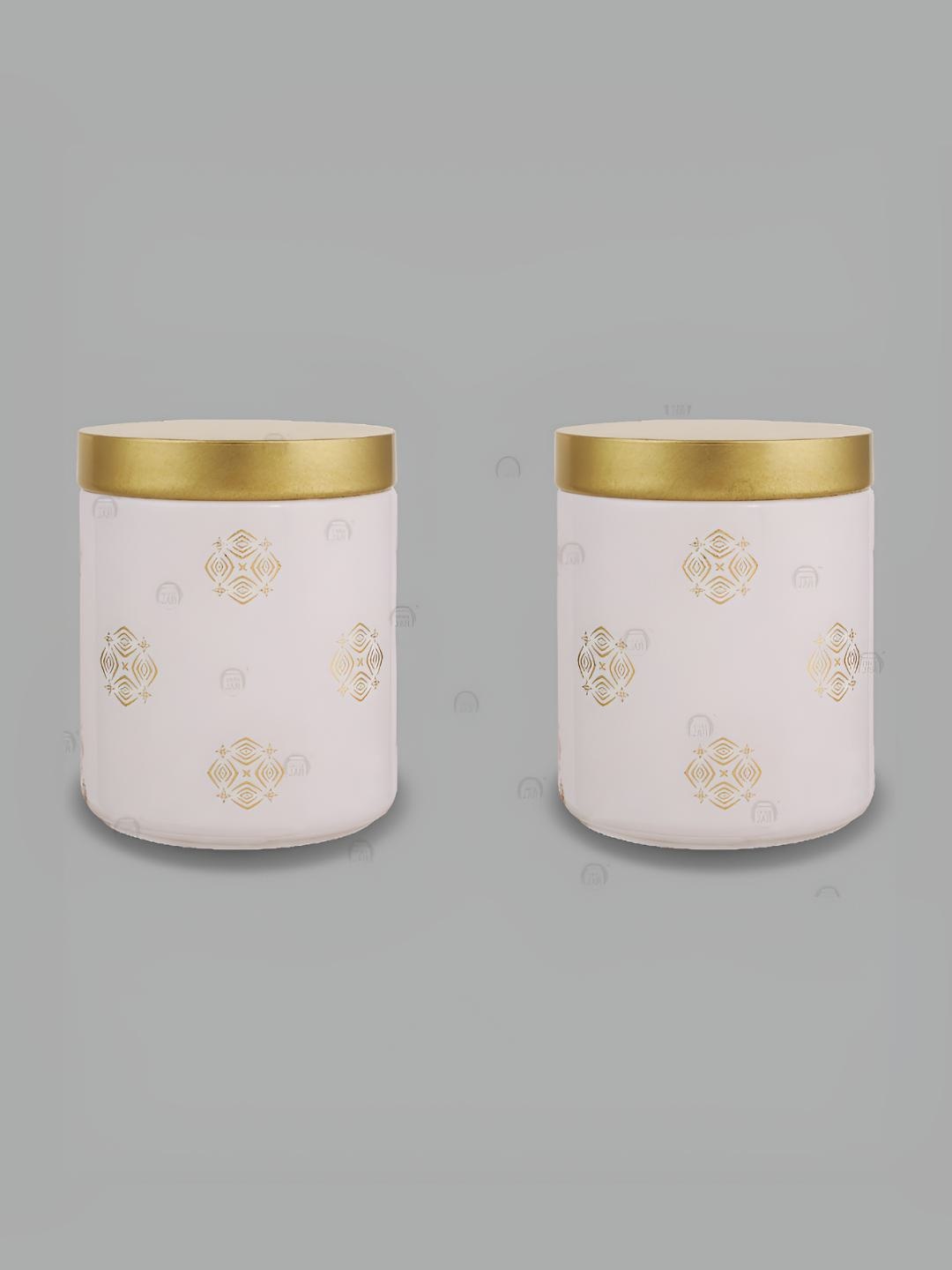 

tyche enterprises White & Gold Toned 2 Pieces Glass Dishwasher Safe Container 240ml