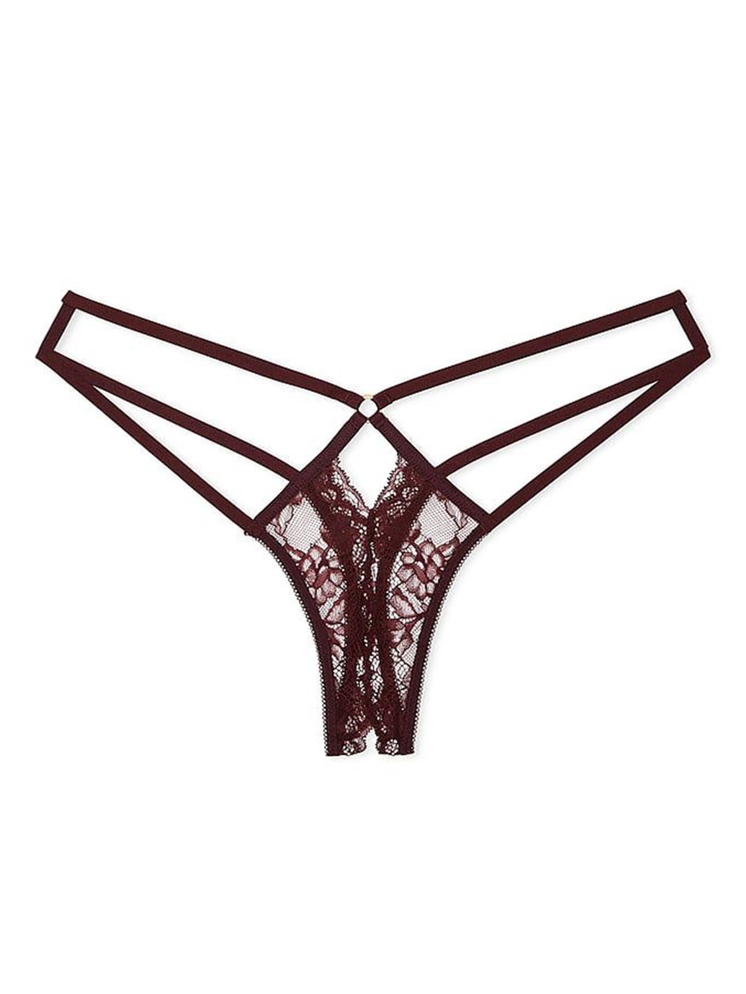 

Victoria's Secret Women Laced Low-Rise Thong Briefs, Burgundy