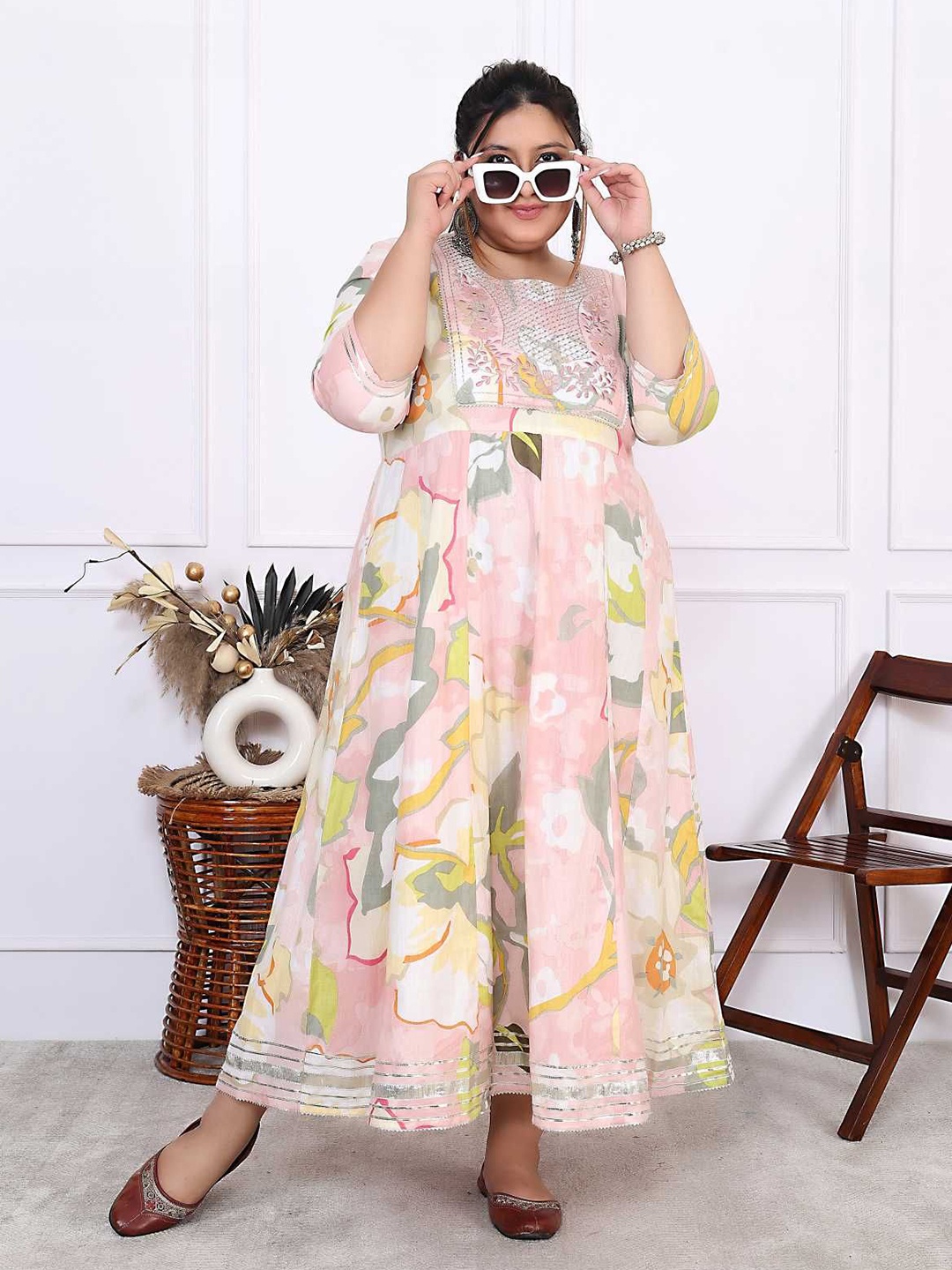 

FLAVIA CREATION Printed Flared Ethnic Dress, Pink