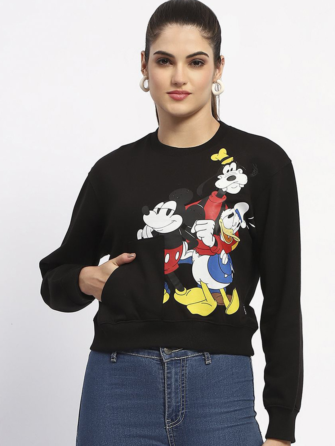 

Madame Women Graphic Printed Round Neck Cotton Pullover Sweatshirt, Black