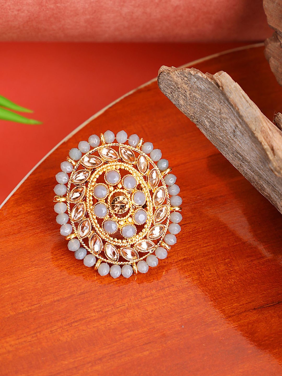 

ANIKAS CREATION Gold Plated Stones Studded & Beaded Finger Ring