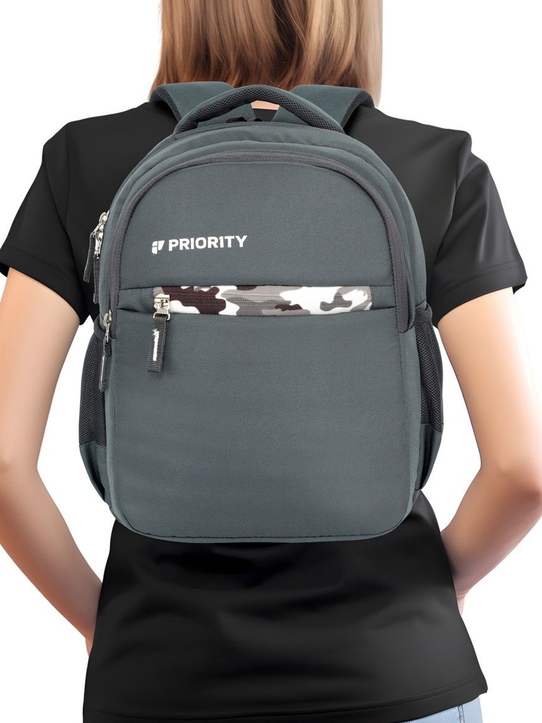 

Priority Kids Brand Logo School Backpack, Grey