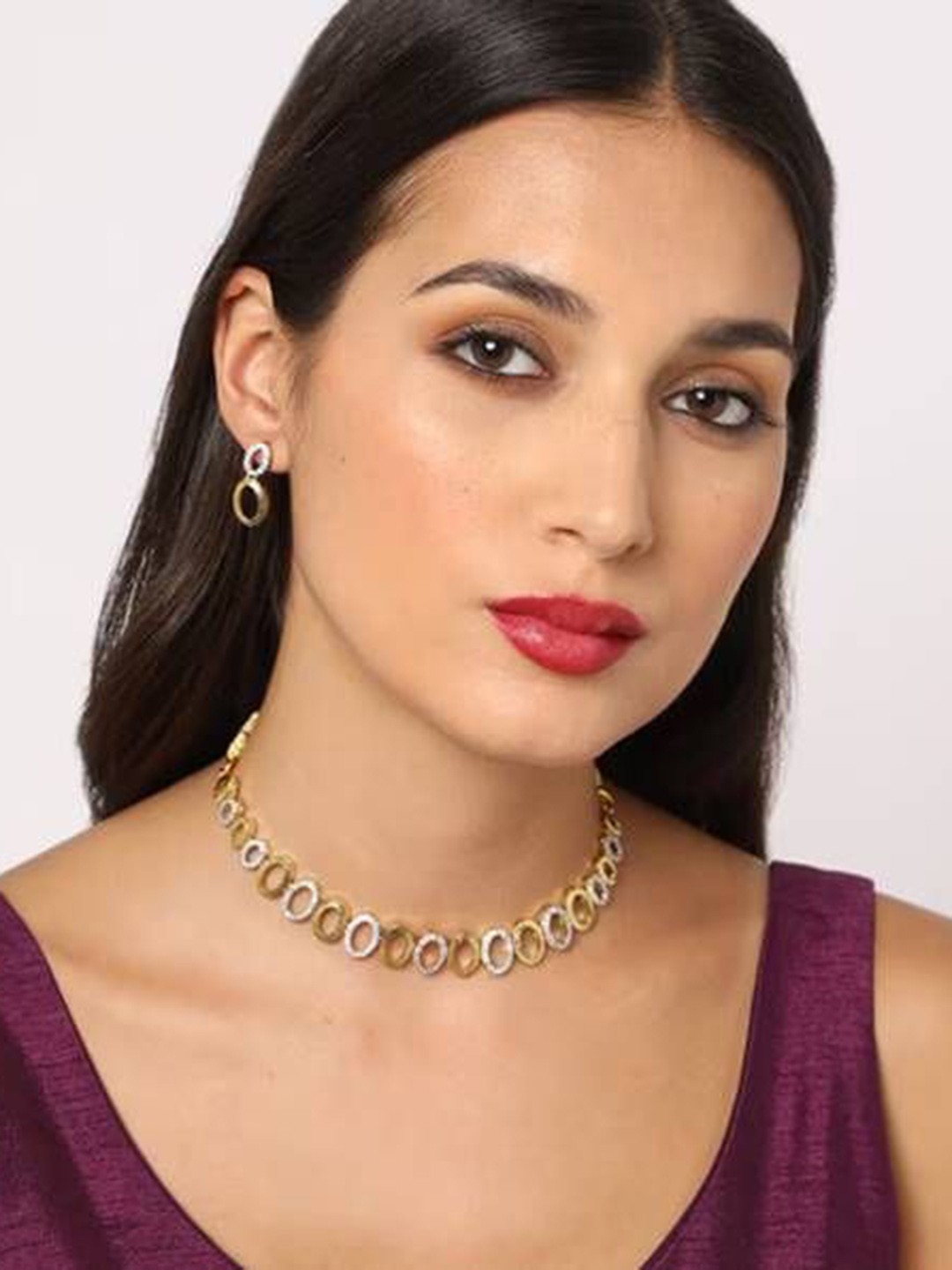 

The Pari Gold-Plated American Diamond Studded Oxidised Jewellery Set