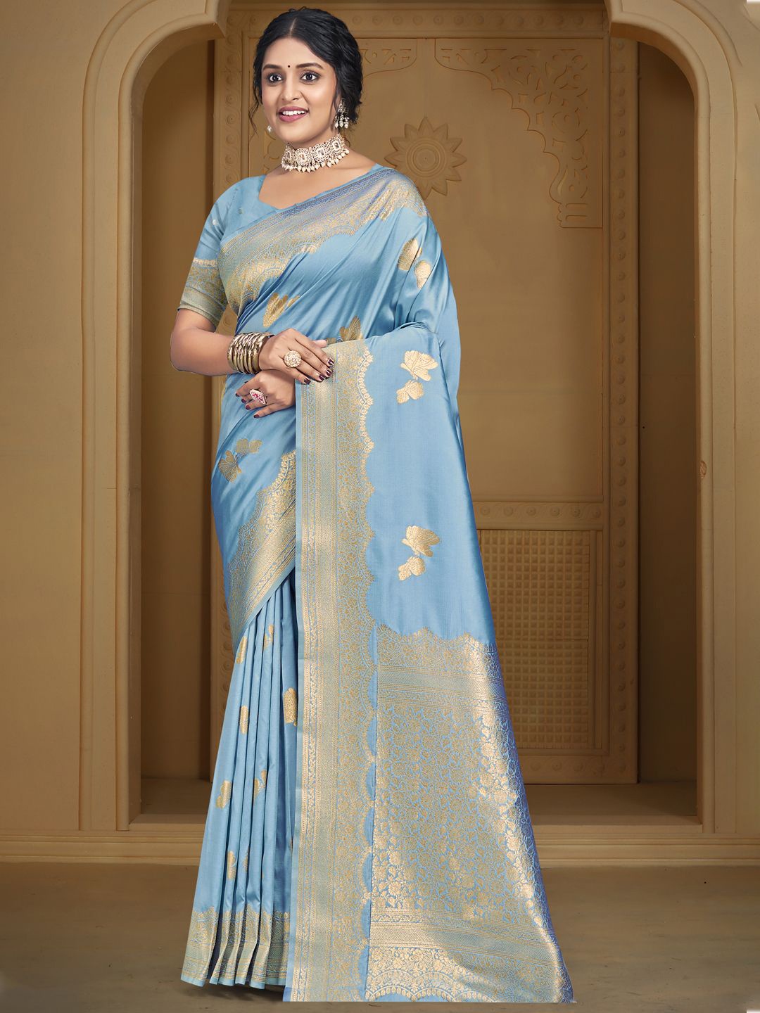 

SANGAM PRINTS Woven Design Zari Tussar Saree, Turquoise blue