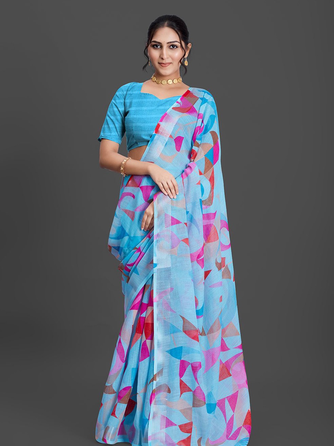 

NIRMAL CREATION Abstract Printed Zari Saree, Blue
