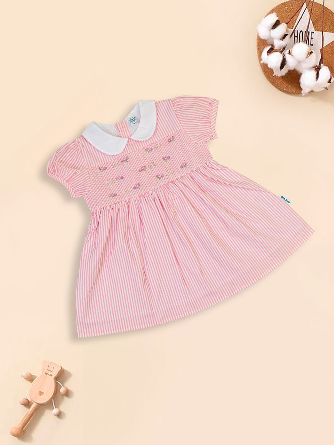 

MeeMee Girl Embroidered Peter Pan Collar Puff Sleeve Fit & Flare Dress, Pink