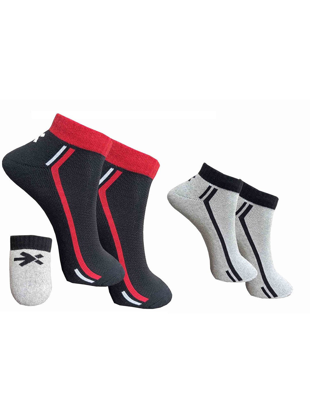 

HRX by Hrithik Roshan Unisex Pack Of 4 Striped Ankle Length Socks, Black