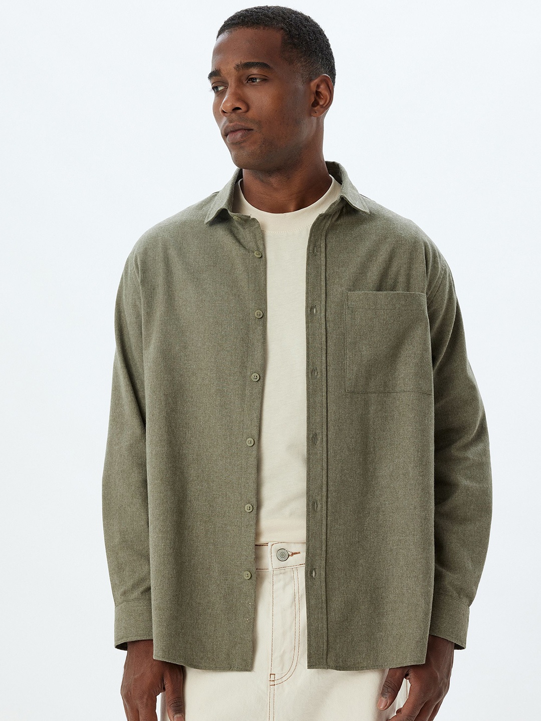 

Koton Men Spread Collar Solid Casual Shirt, Grey