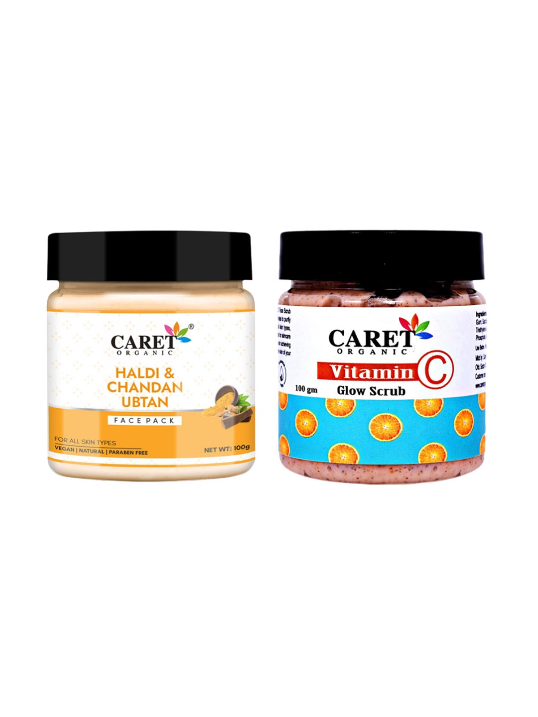 

CARET ORGANIC Vitamin C Glow Scrub & Ubtan Face Pack - 100 g Each, White
