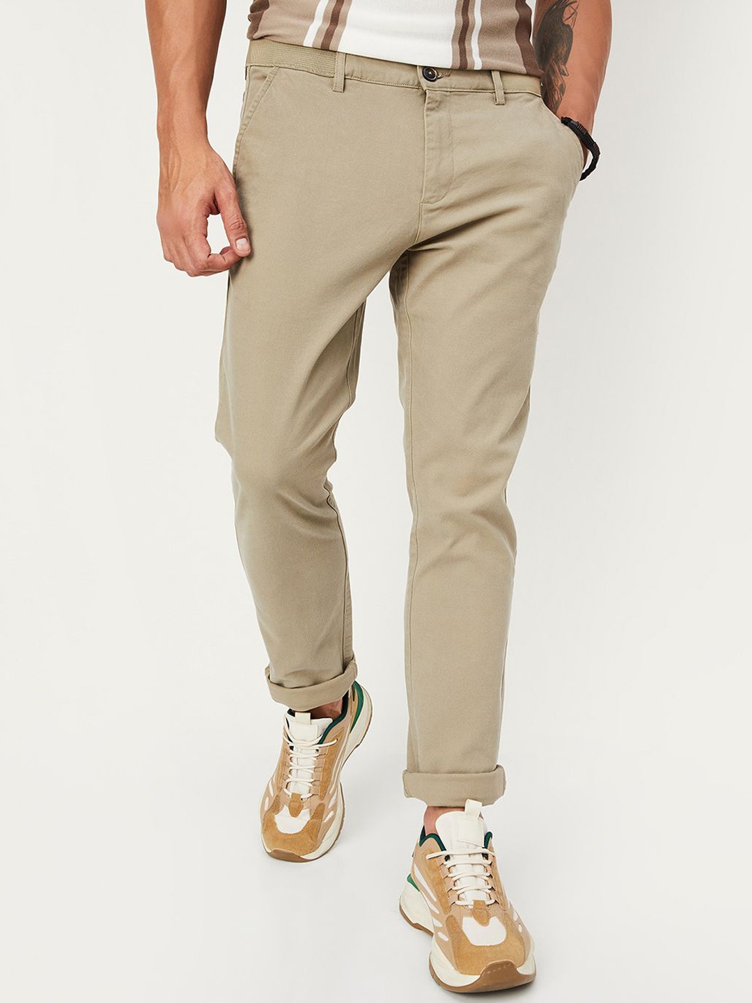 

max Men Solid Chinos Cotton Trousers, Khaki