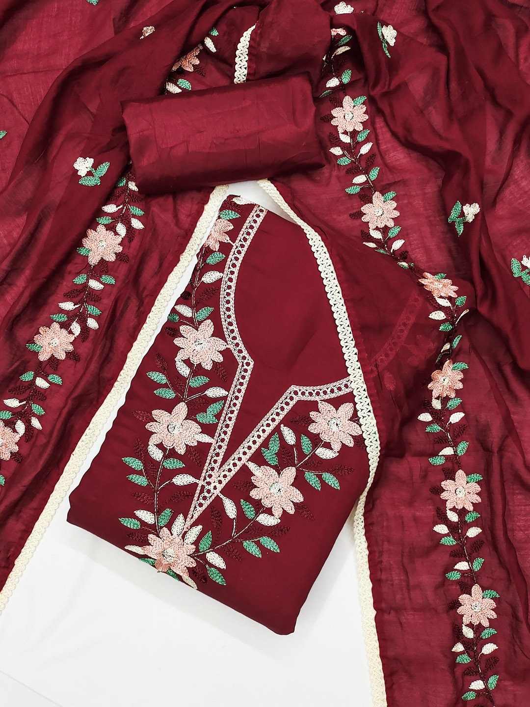 

Panzora Embroidered Unstitched Dress Material, Maroon