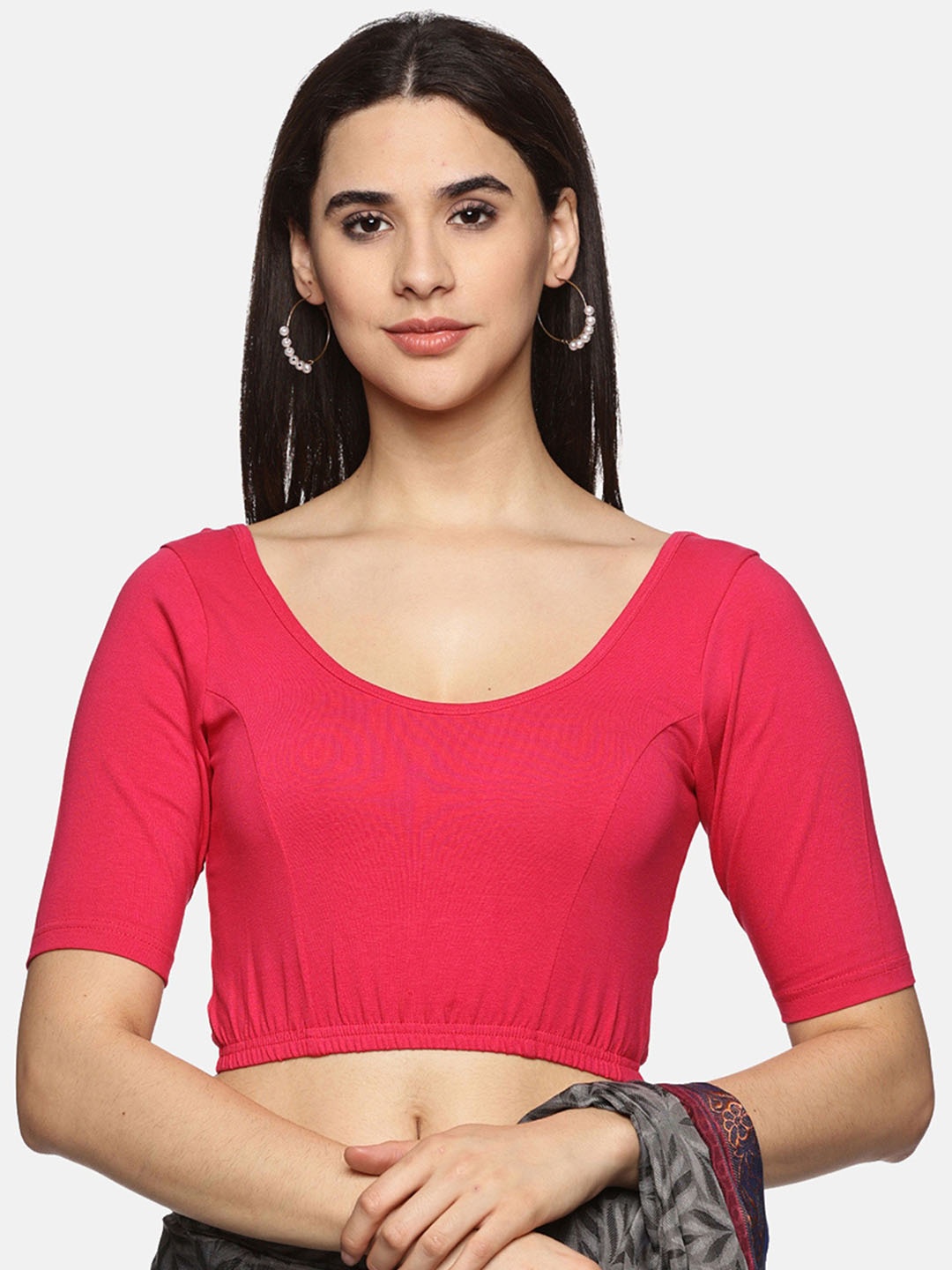 

NOT YET by us Women Printed Non-Padded Stretchable Saree Blouse, Pink