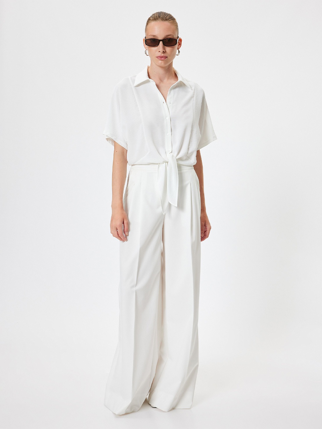 

Koton Women Spread Collar Solid Elastane Casual Shirt, Off white