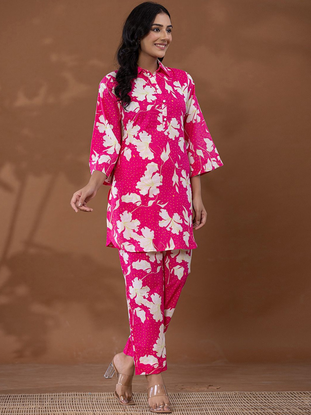 

Yufta Printed Pure Cotton Tunic & Trousers Co-Ord, Pink
