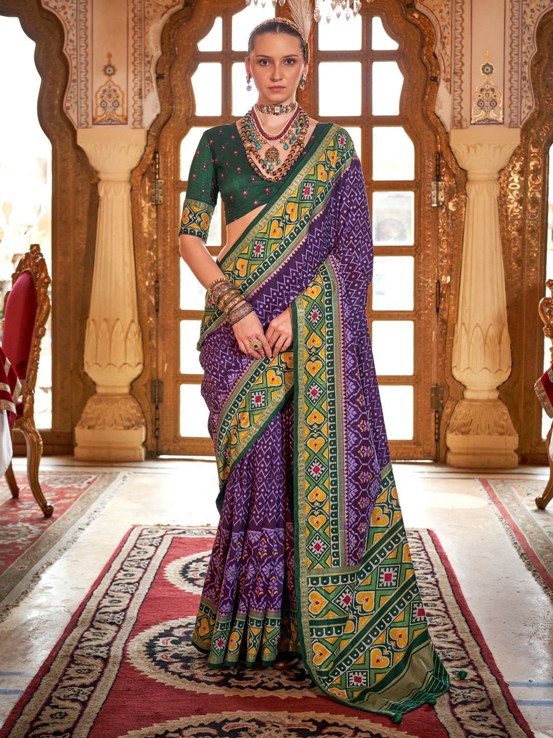 

Anouk Ethnic Motifs Zari Patola Saree, Purple
