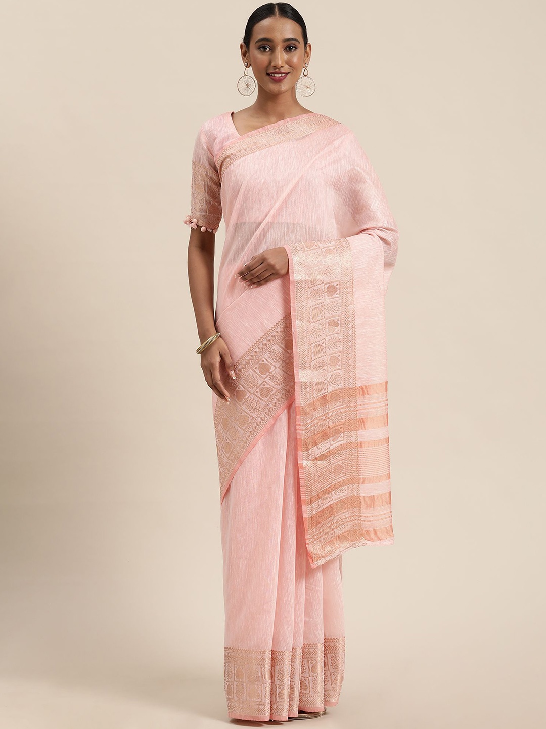 

KALINI Woven Design Zari Silk Blend Saree, Pink