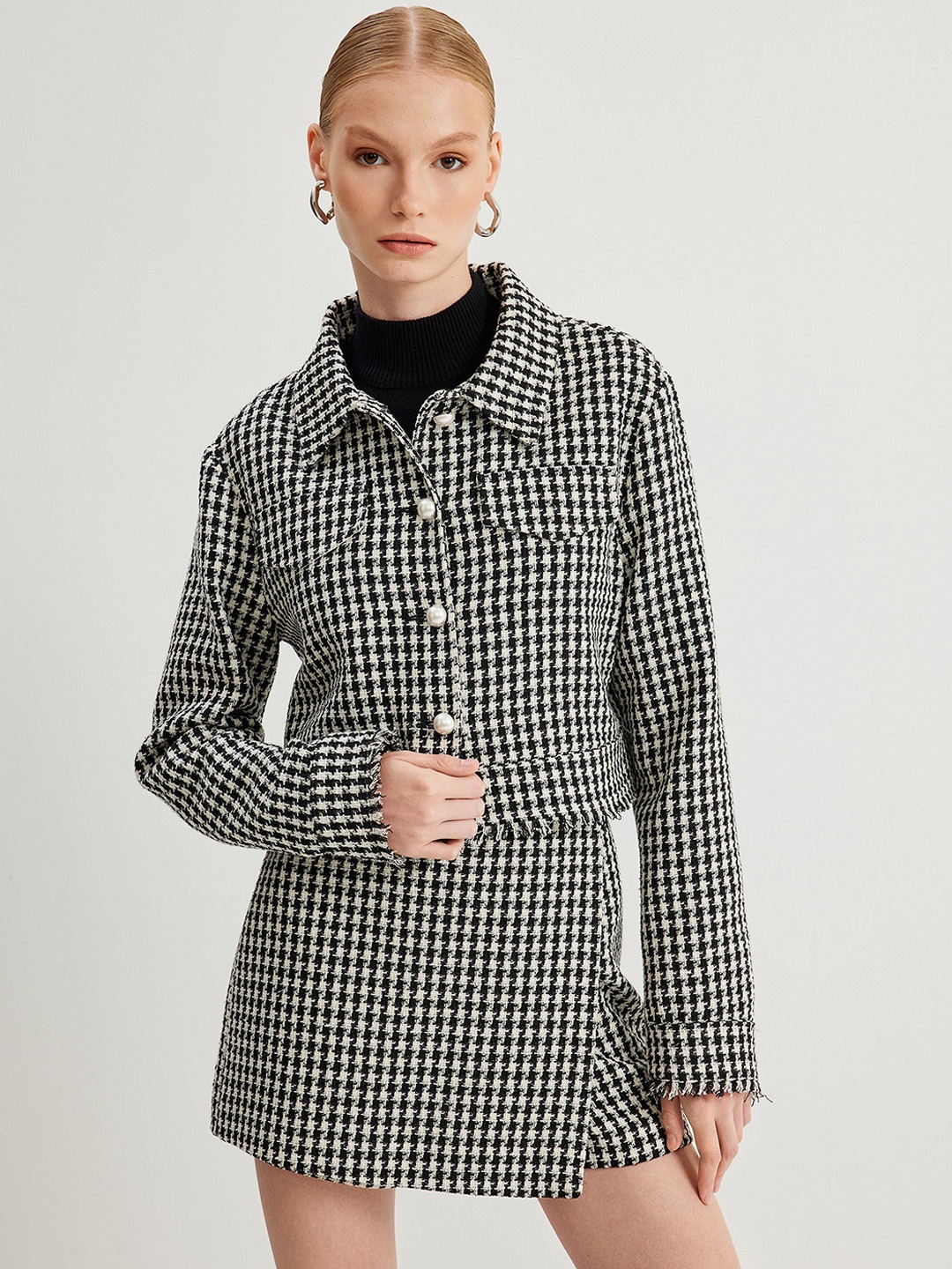 

Koton Women Checked Tailored Jacket, Black