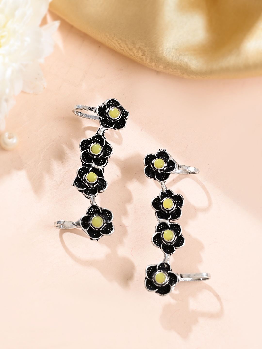 

Silvermerc Designs Silver-Plated Oxidised Stone Studded Ear Cuff Earrings