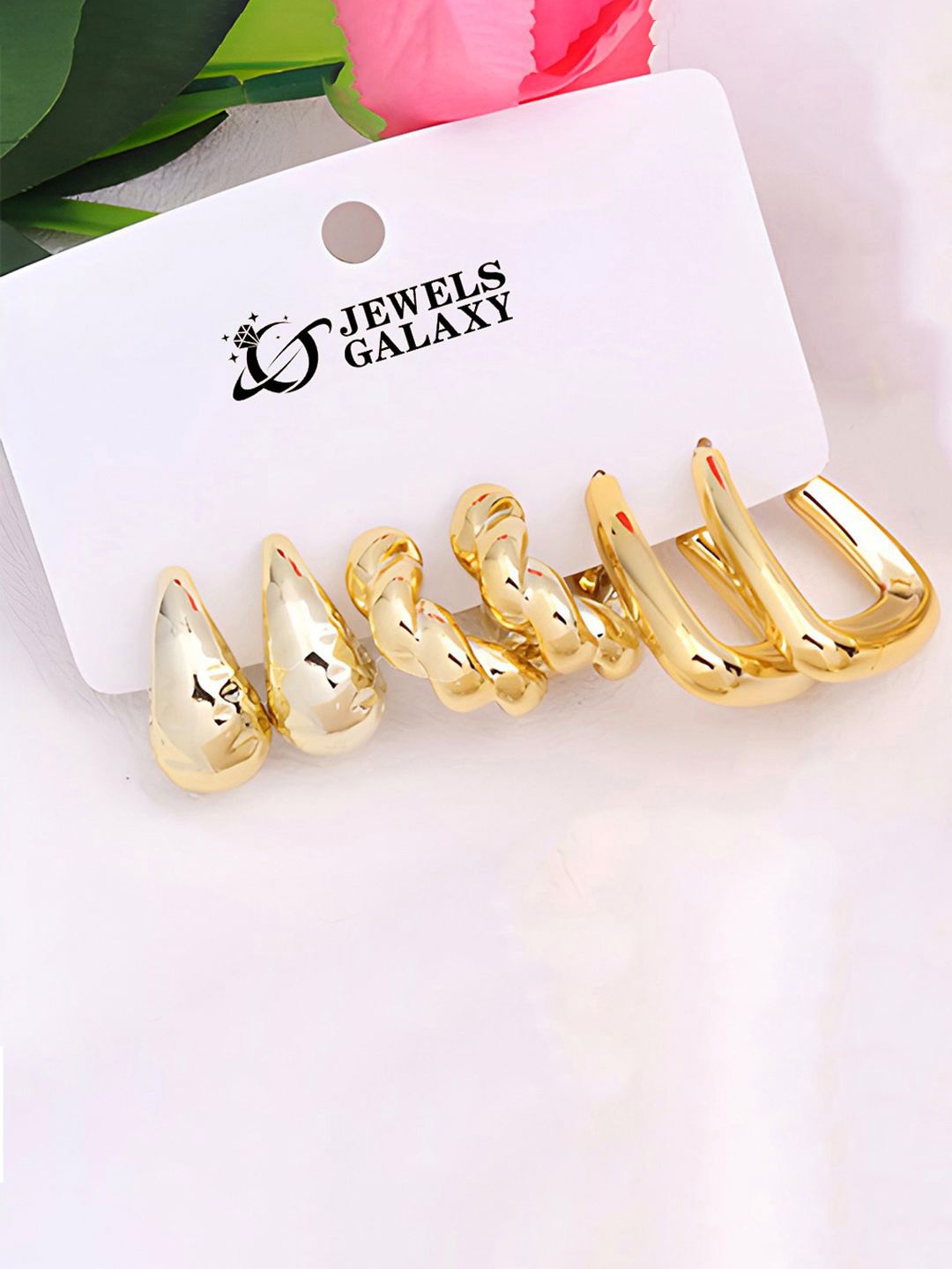 

Jewels Galaxy Set Of 3 Gold Plated Contemporary Half Hoop Earrings