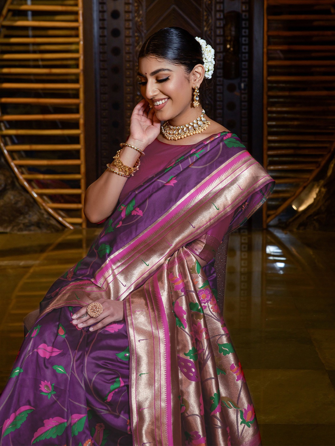 

Kandora Woven Design Zari Pure Silk Banarasi Saree, Purple