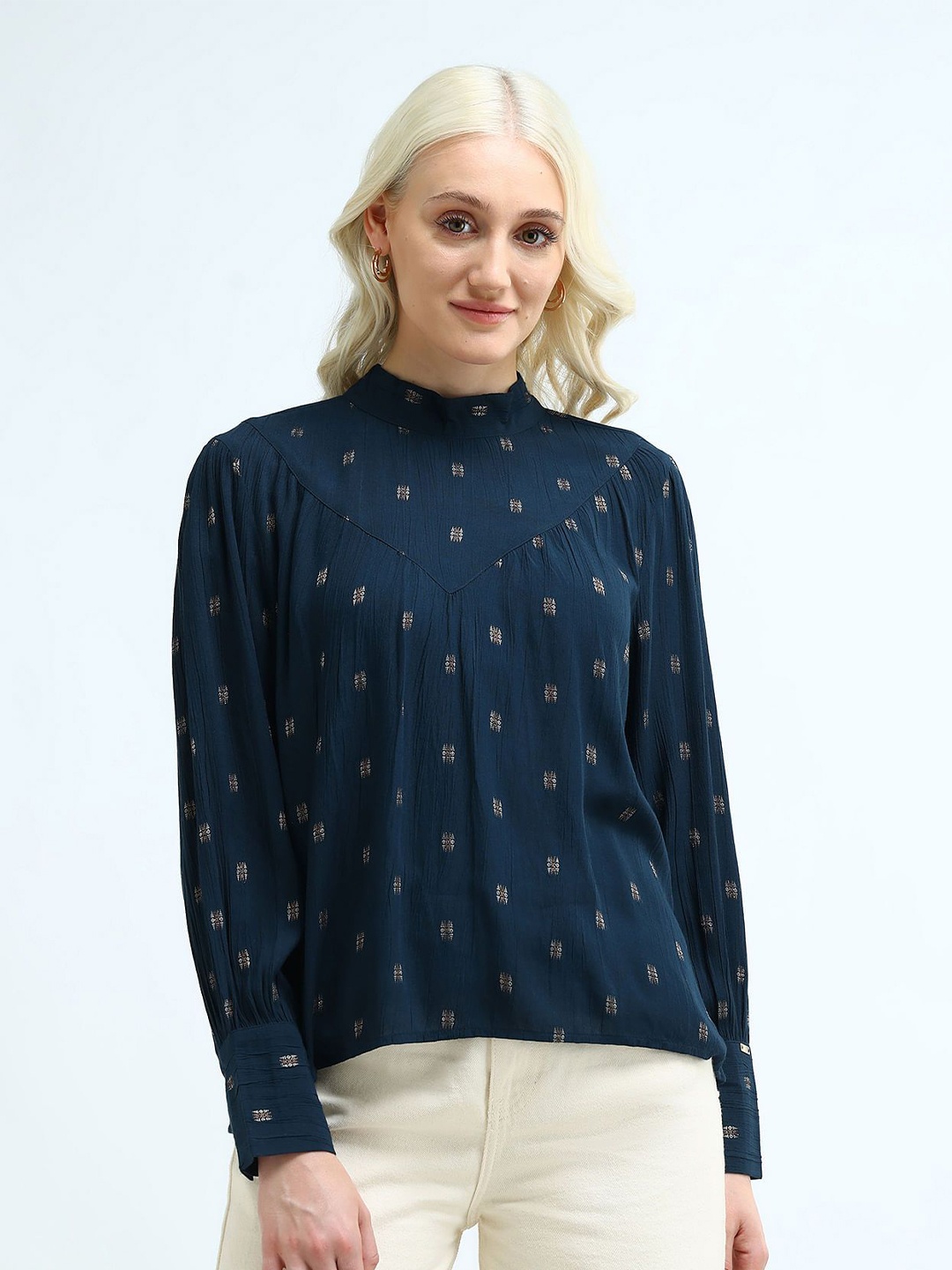 

U.S. Polo Assn. Women Conversational Printed High Neck Top, Teal