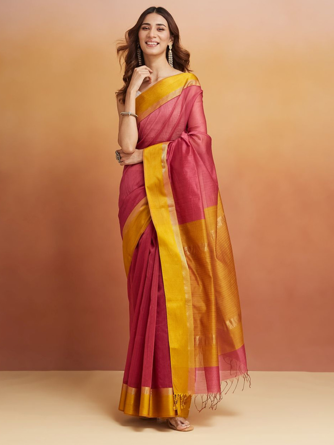 

Fabindia Woven Design Zari Maheshwari Saree, Red