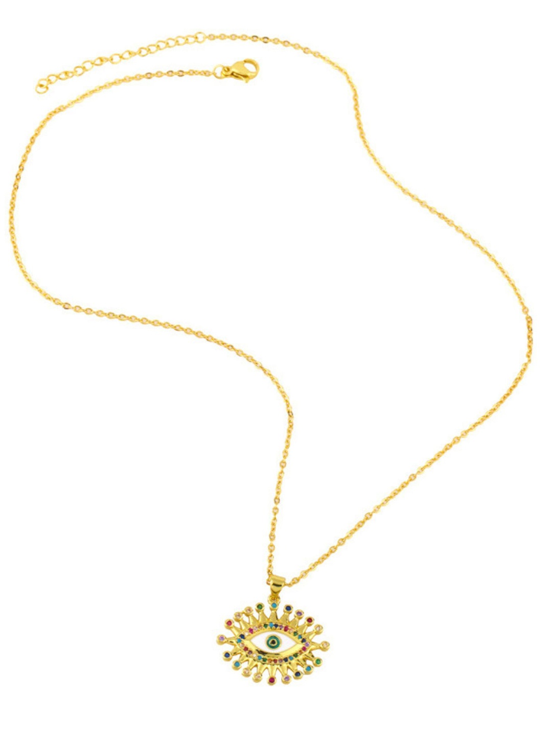 

MANSIYAORANGE Stainless Steel Gold Plated Stone Studded Evil Eye Pendant With Chain